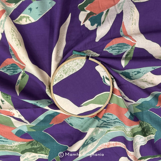 Purple Floral Printed Cotton Fabric