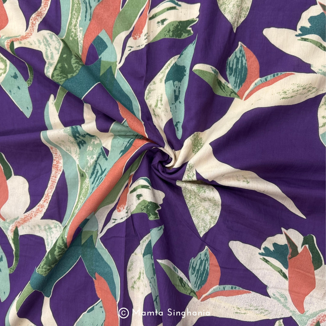 Purple Floral Printed Cotton Fabric
