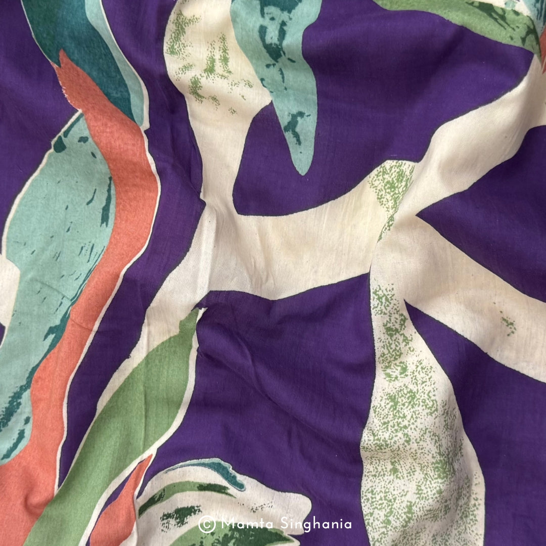 Purple Floral Printed Cotton Fabric