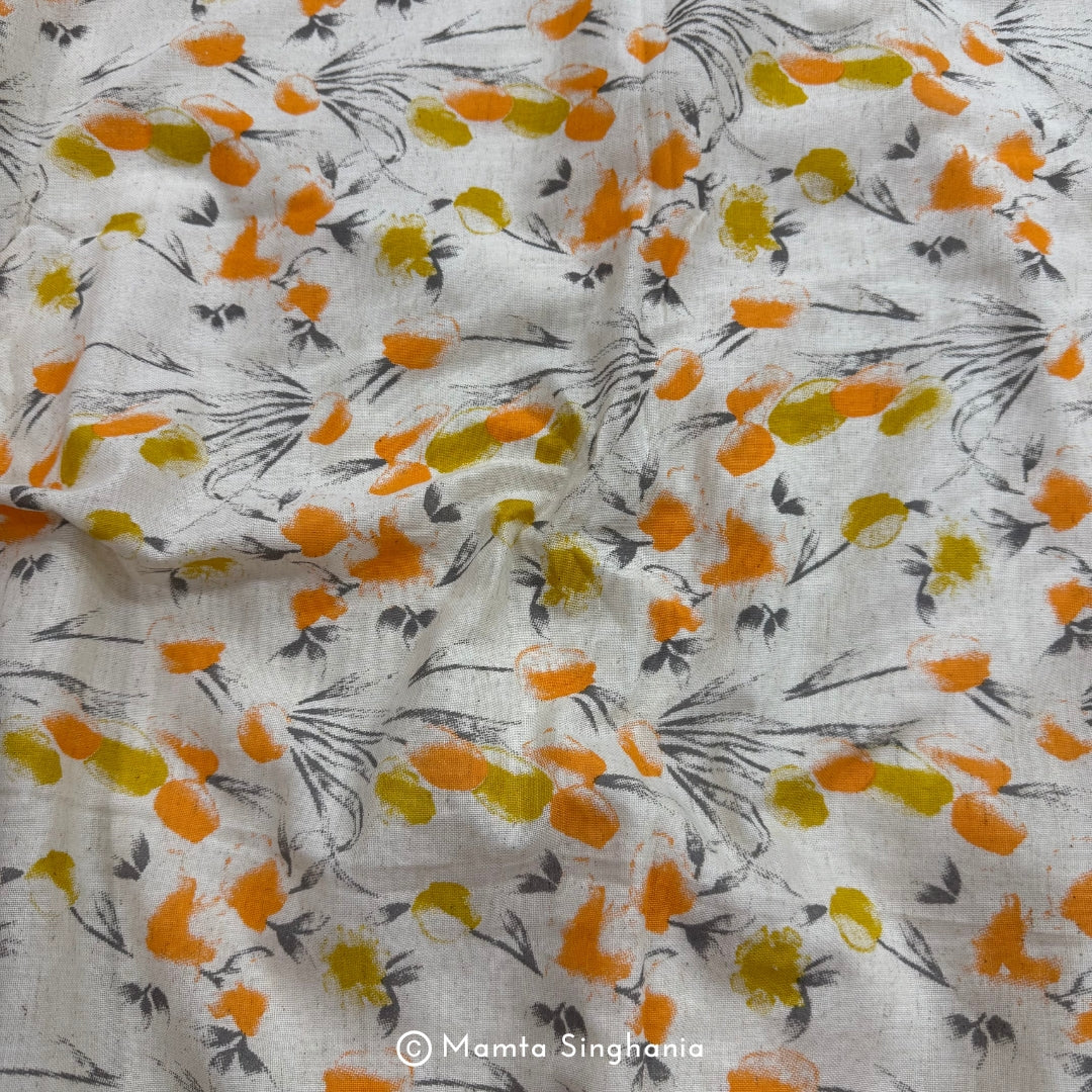 Yellow Floral Handloom Cotton Fabric