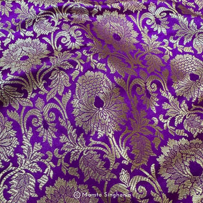 Purple Banarasi Brocade Katan Silk Fabric