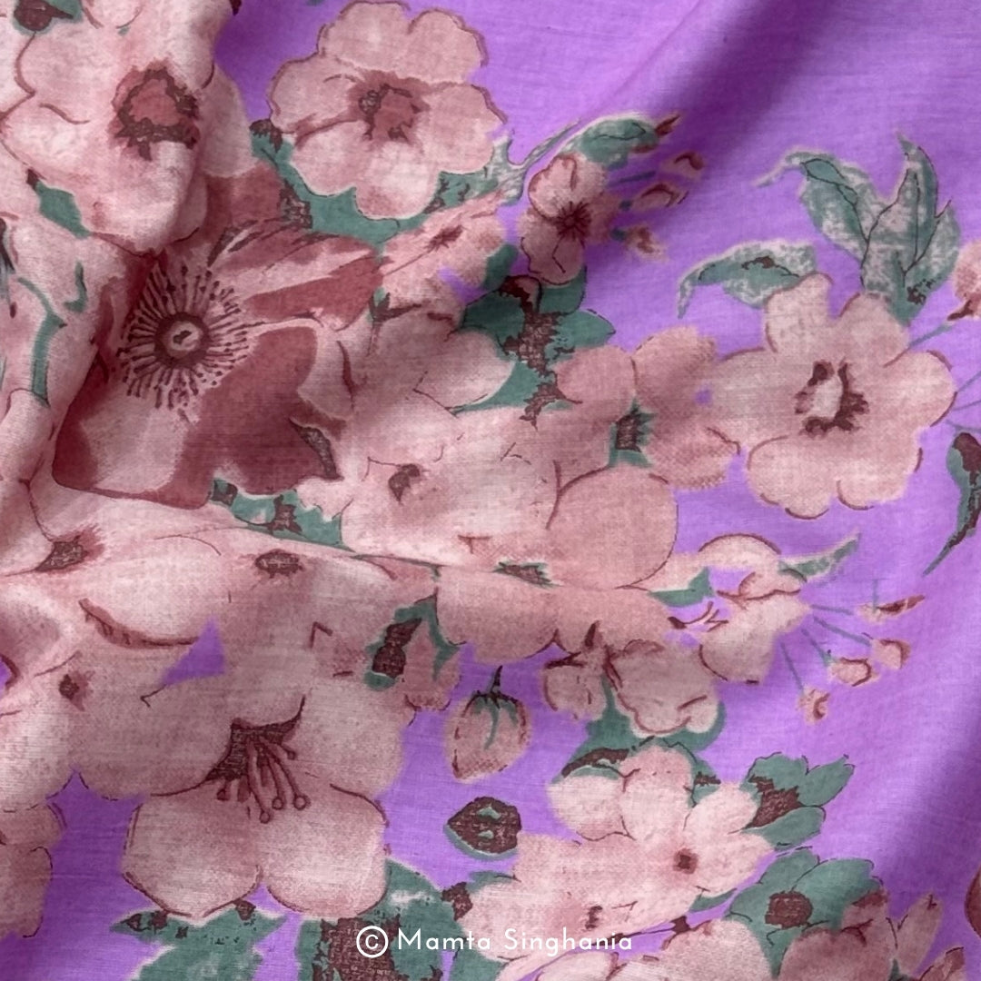 Lilac Floral Printed Cotton Fabric