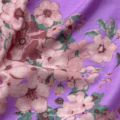 Lilac Floral Printed Cotton Fabric