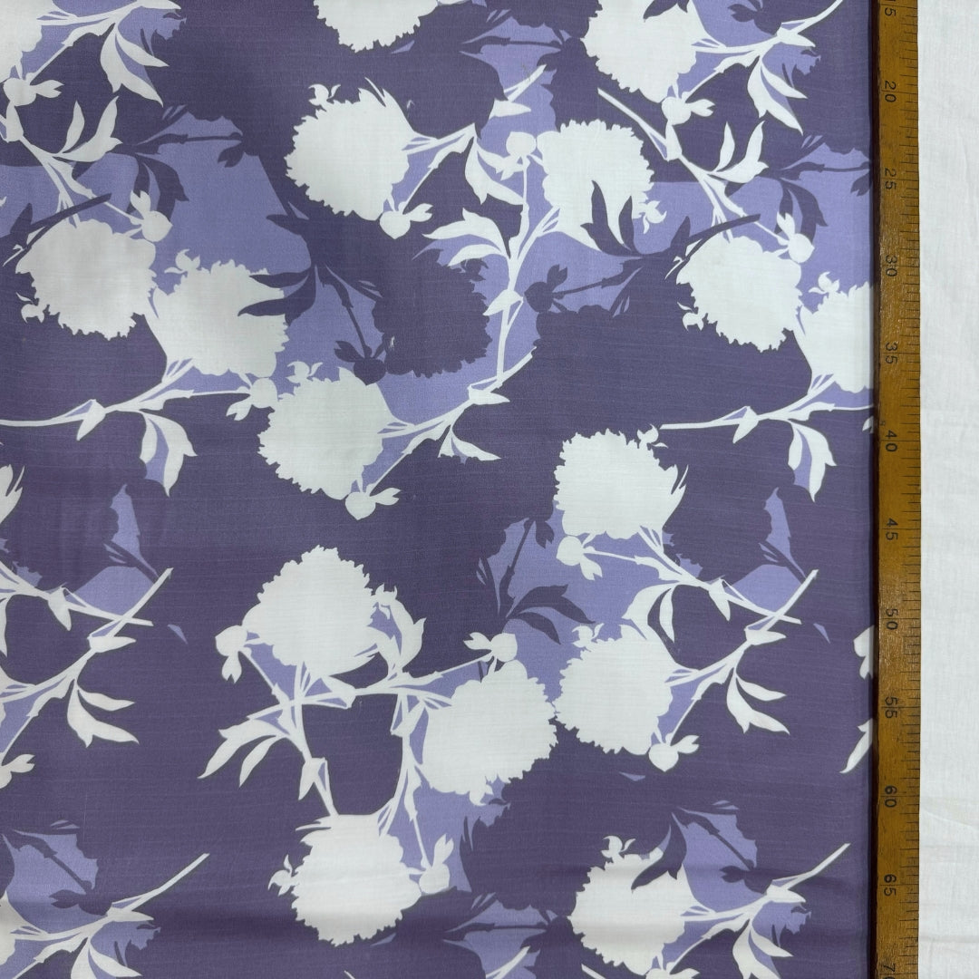 Lavender Blue Floral Printed Modal Satin Fabric