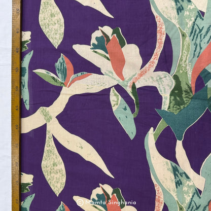Purple Floral Printed Cotton Fabric