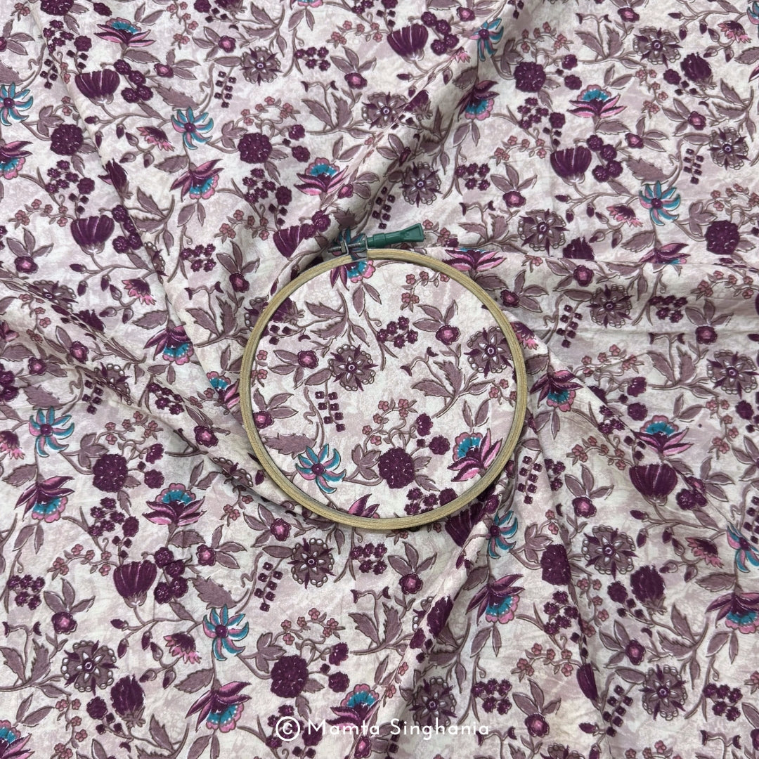 Purple Floral Printed Cotton Fabric