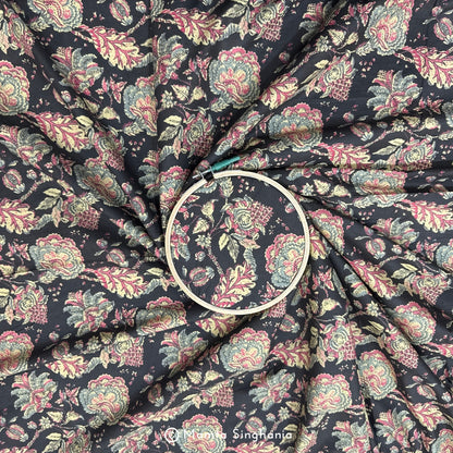 Dark Brown Floral Printed Cotton Fabric