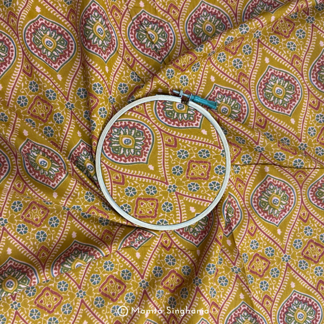Yellow Abstract Printed Cotton Fabric