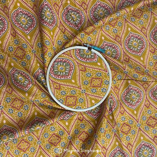 Yellow Abstract Printed Cotton Fabric