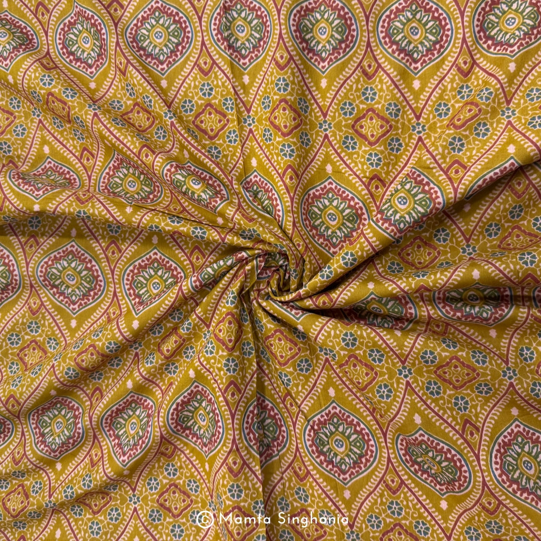 Yellow Abstract Printed Cotton Fabric