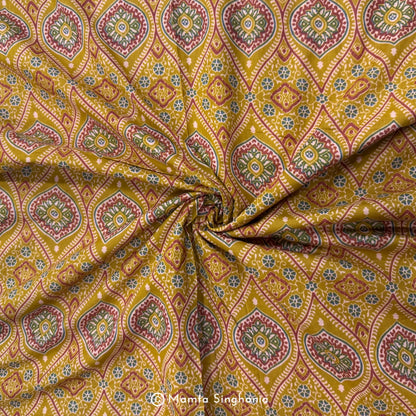 Yellow Abstract Printed Cotton Fabric