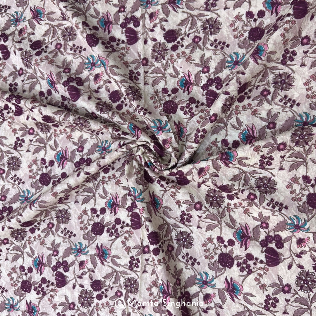 Purple Floral Printed Cotton Fabric