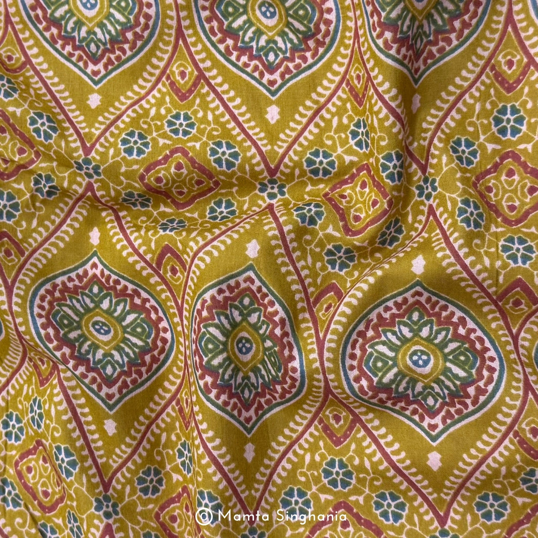 Yellow Abstract Printed Cotton Fabric