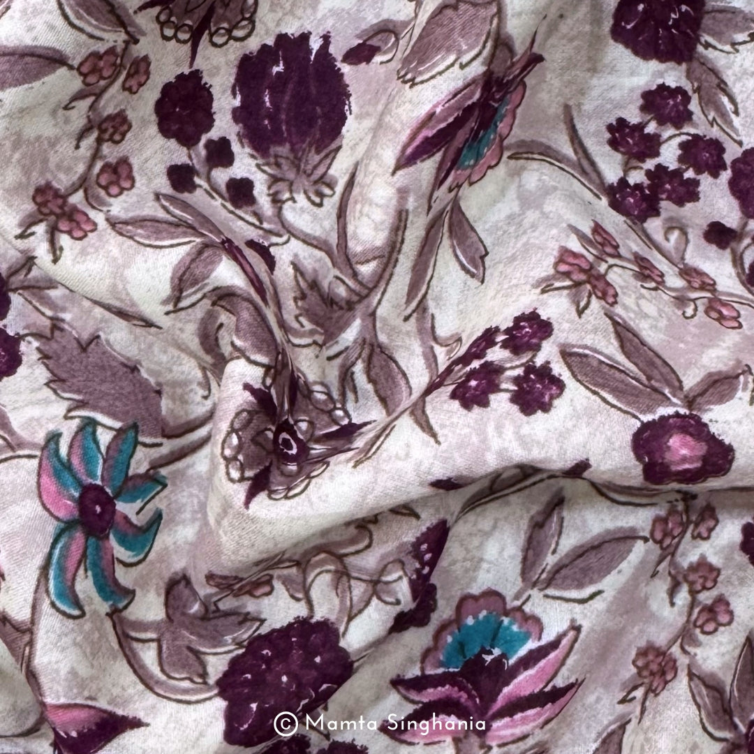 Purple Floral Printed Cotton Fabric