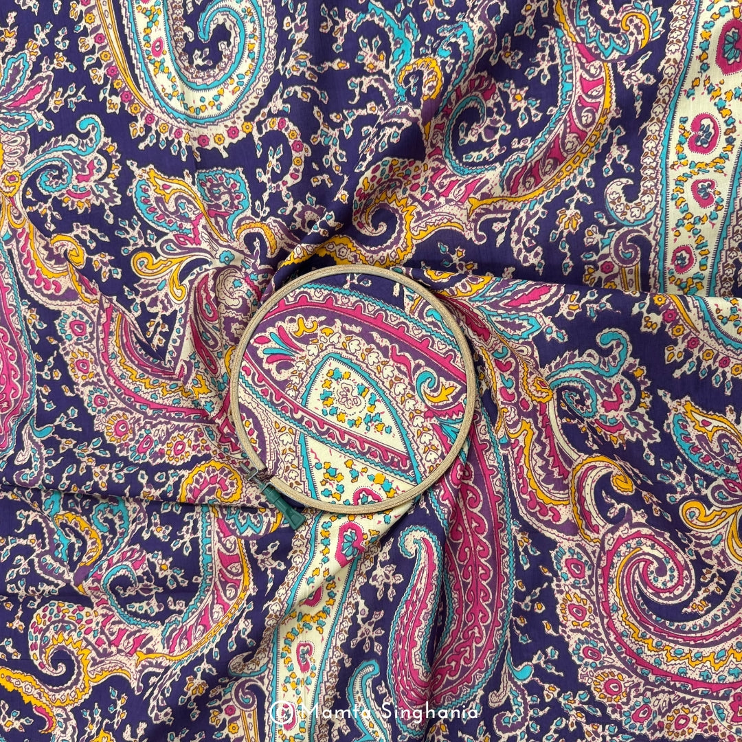 Purple Paisley Printed Cotton Fabric
