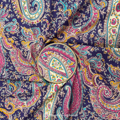 Purple Paisley Printed Cotton Fabric