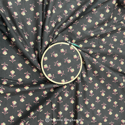 Dark Brown Floral Printed Cotton Fabric