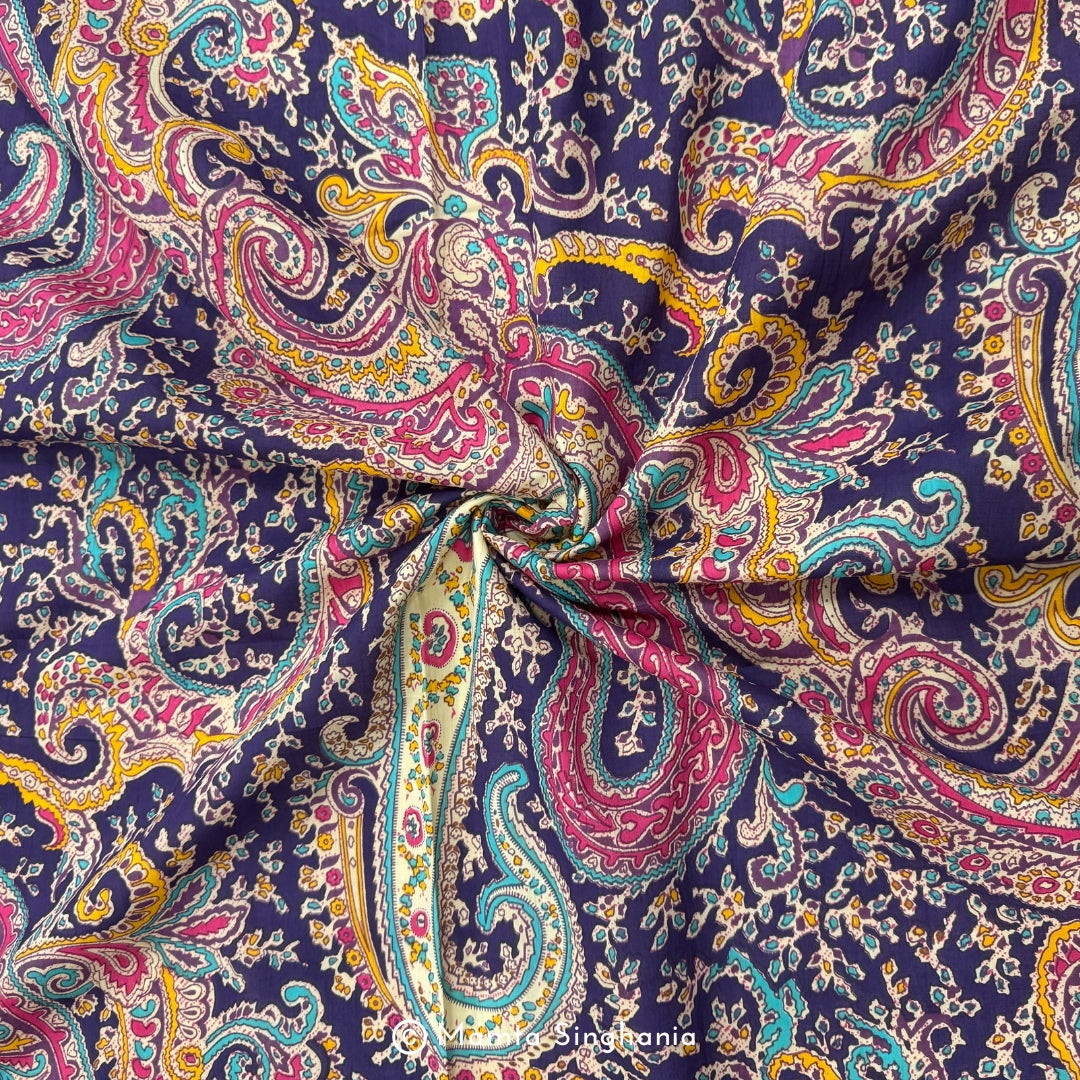 Purple Paisley Printed Cotton Fabric