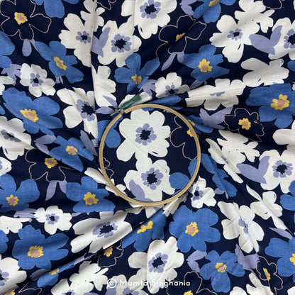 Blue Floral Printed Cotton Fabric