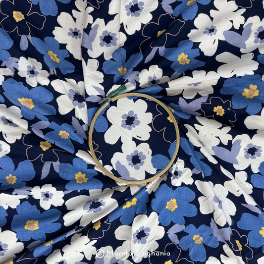 Blue Floral Printed Cotton Fabric