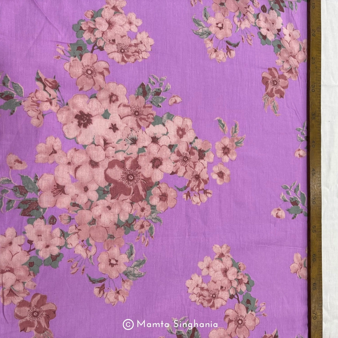 Lilac Floral Printed Cotton Fabric
