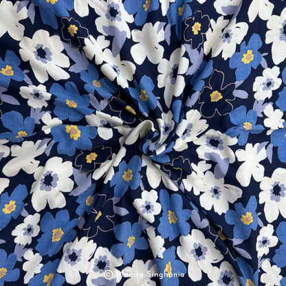 Blue Floral Printed Cotton Fabric