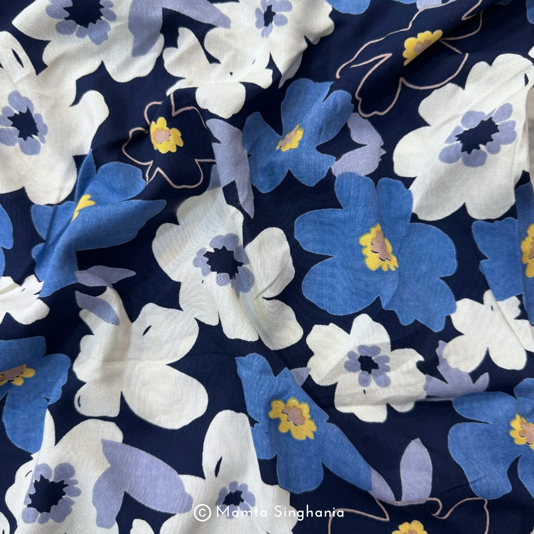 Blue Floral Printed Cotton Fabric