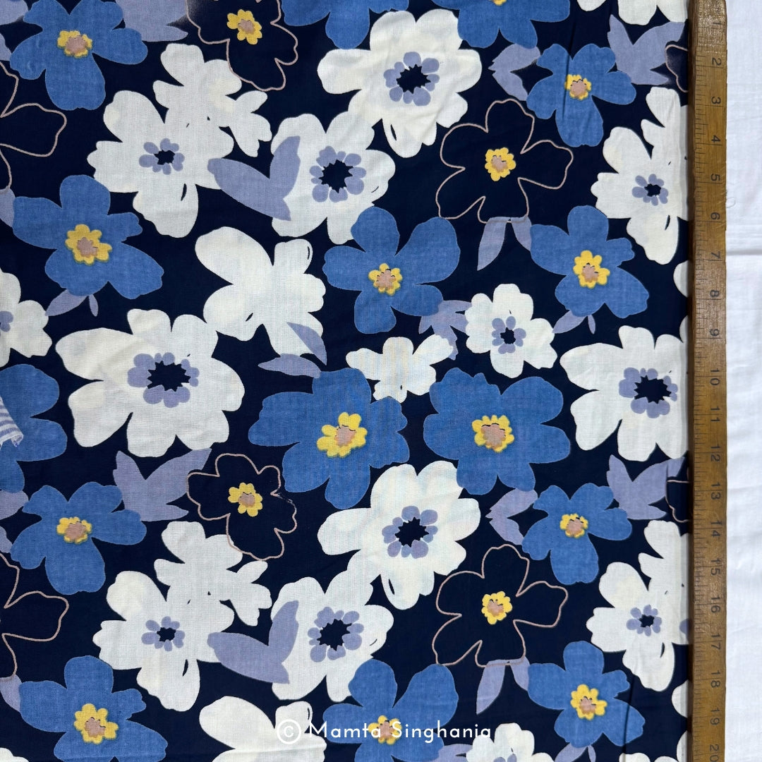 Blue Floral Printed Cotton Fabric