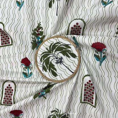 White Floral Printed Cotton Fabric