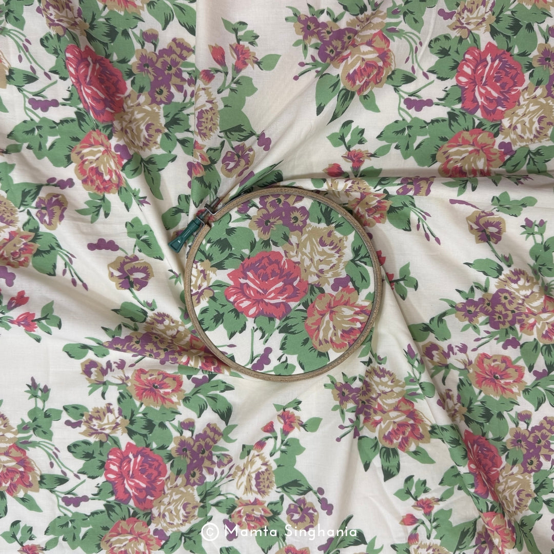 Cream Floral Printed Cotton Fabric