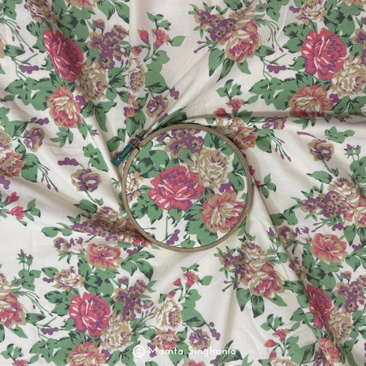 Cream Floral Printed Cotton Fabric