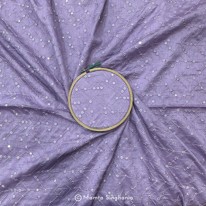 Lavender Mirror Work Embroidered Raw Silk Fabric
