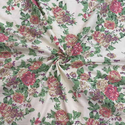 Cream Floral Printed Cotton Fabric