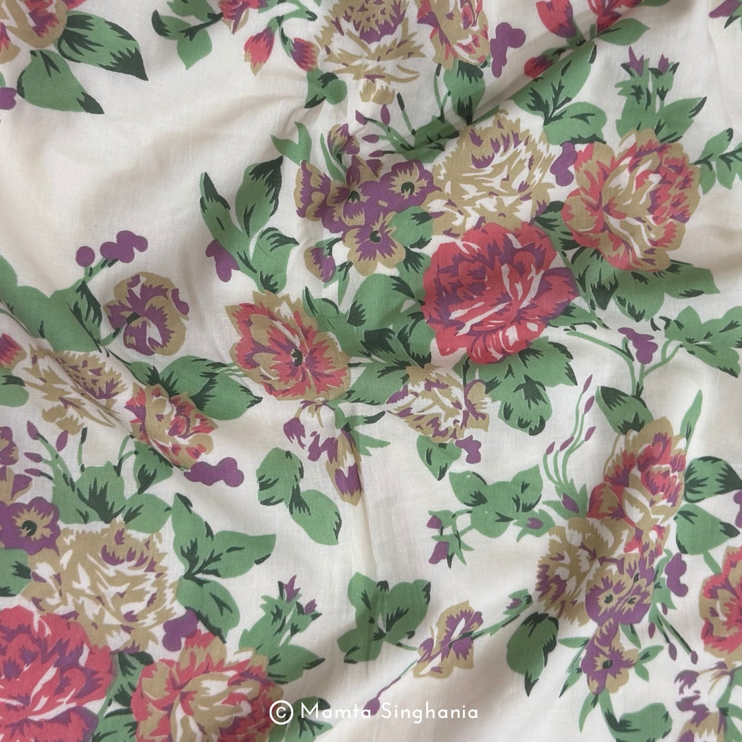 Cream Floral Printed Cotton Fabric