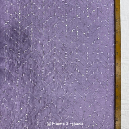 Lavender Mirror Work Embroidered Raw Silk Fabric