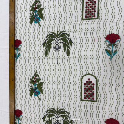 White Floral Printed Cotton Fabric