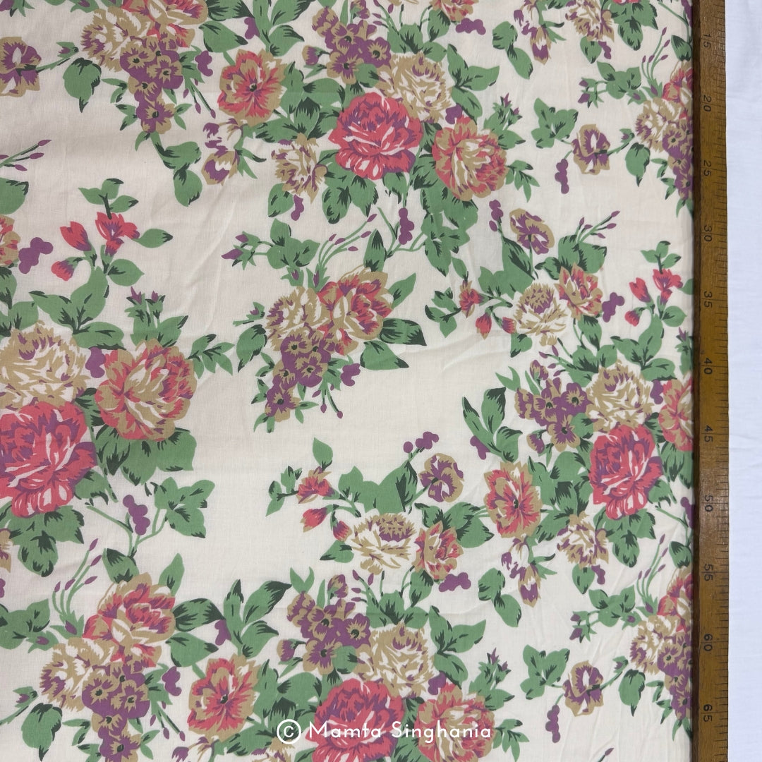 Cream Floral Printed Cotton Fabric