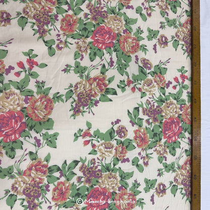 Cream Floral Printed Cotton Fabric
