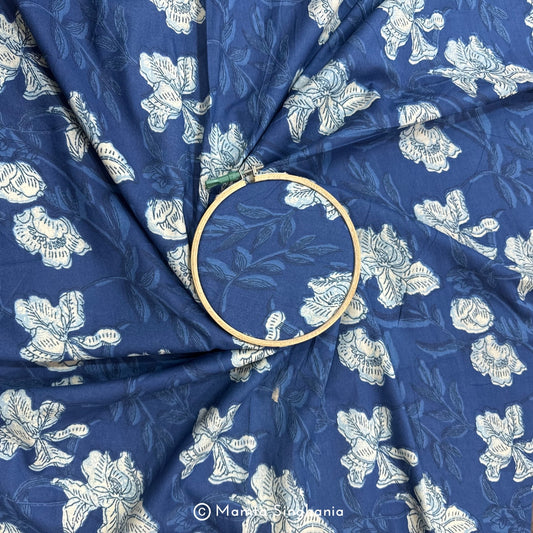 Blue Floral Printed Cotton Fabric