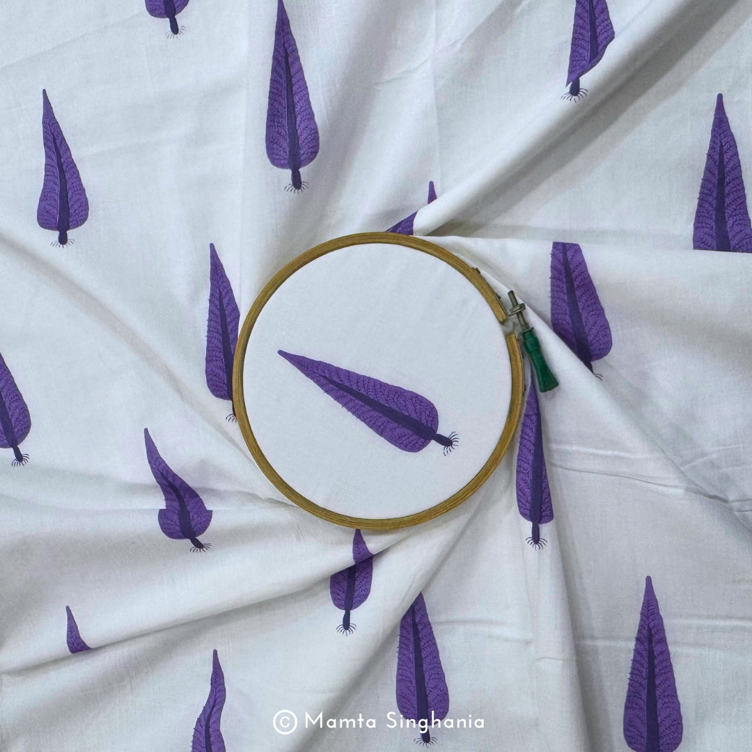 White Leaf Printed Cotton Fabric