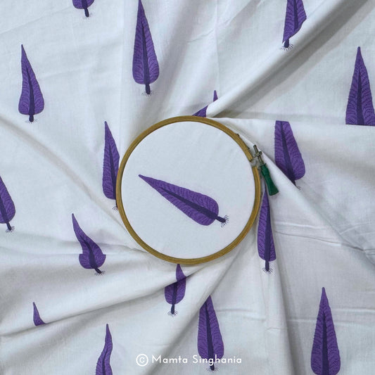 White Leaf Printed Cotton Fabric