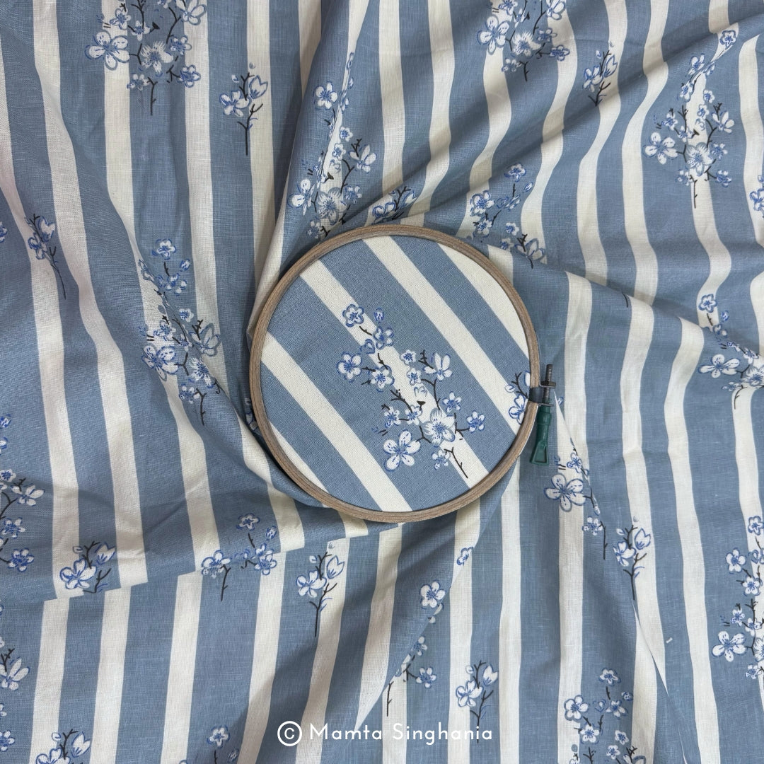 Blue Floral Printed Cotton Fabric