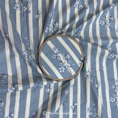 Blue Floral Printed Cotton Fabric