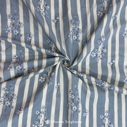 Blue Floral Printed Cotton Fabric
