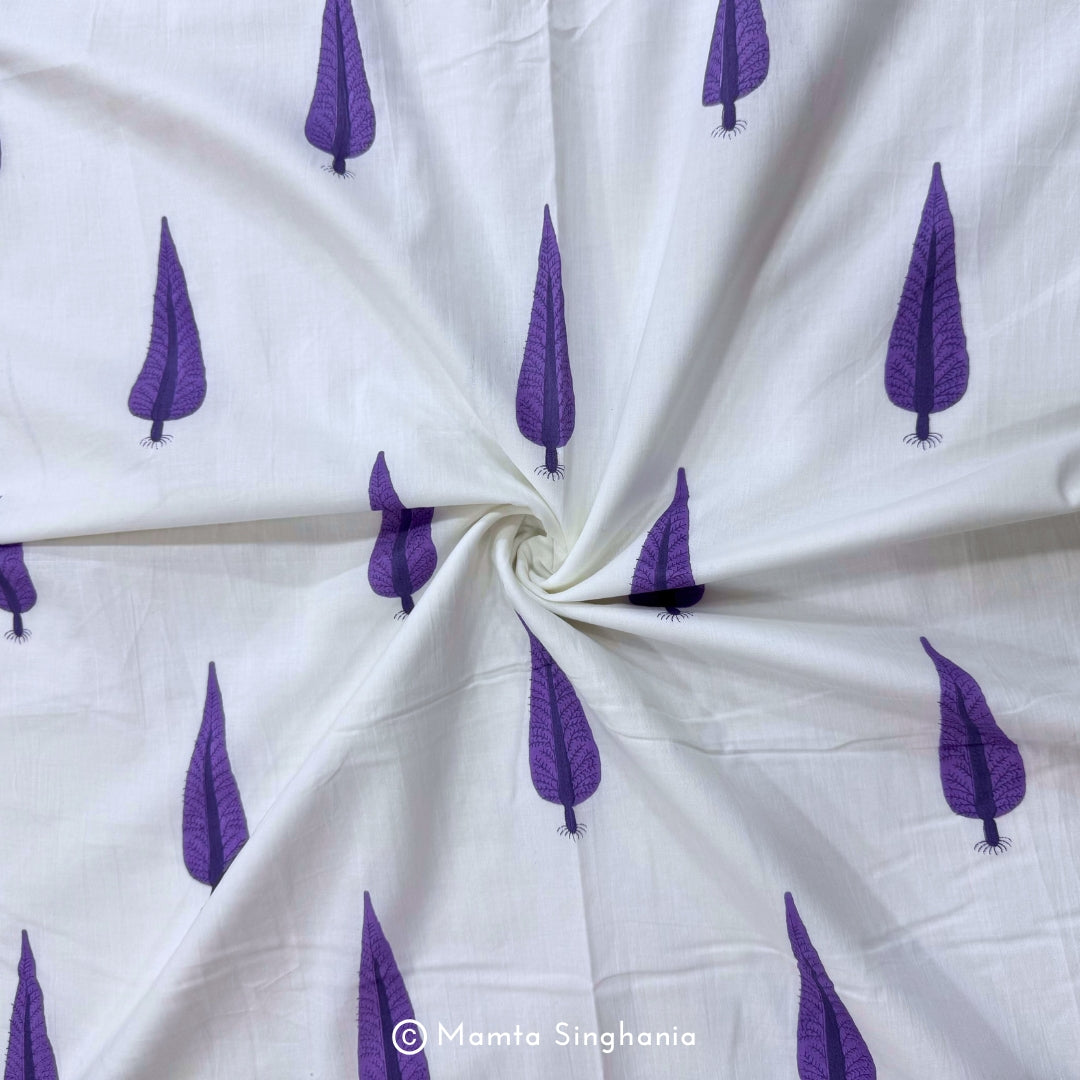 White Leaf Printed Cotton Fabric