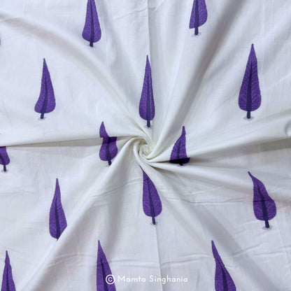 White Leaf Printed Cotton Fabric