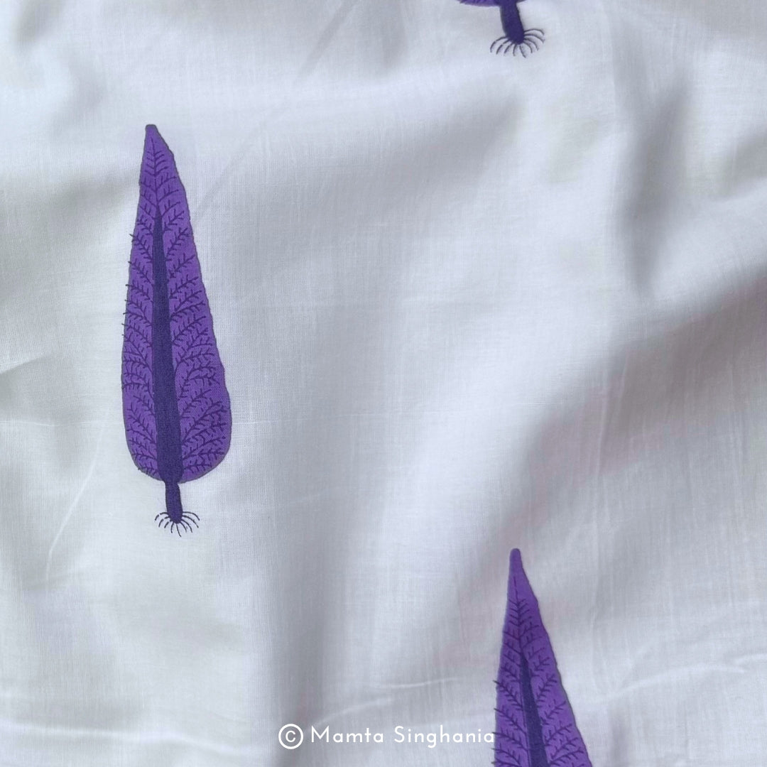 White Leaf Printed Cotton Fabric