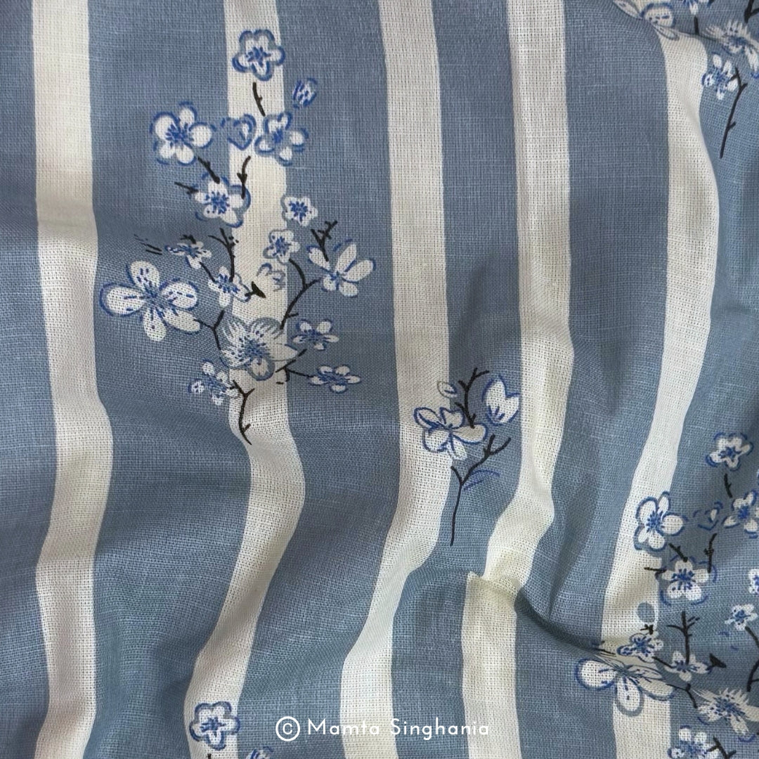 Blue Floral Printed Cotton Fabric