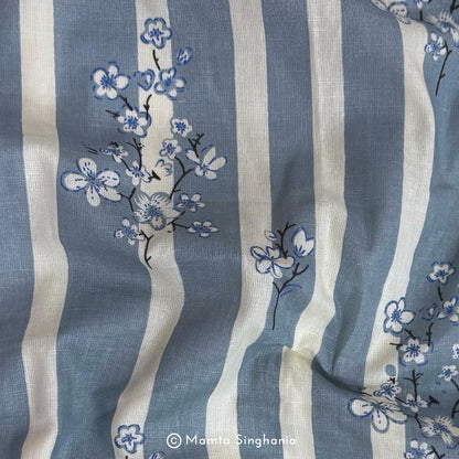 Blue Floral Printed Cotton Fabric