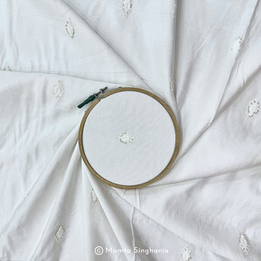 White Plain Dyeable Embroidered Chanderi Fabric